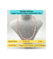 SERTİFİKALI Pembe Kuvars Doğal Taş 6mm Makrome Kolye 45cm- 55cm Ayarlanabilir Ölçü