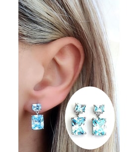 Sky Diamond blue aquamarin Taşlı 925ayar Gümüş Üzerine Altın Kaplama küpe