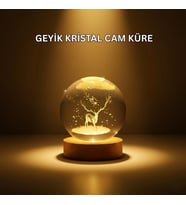 USB Bağlantılı Geyik Temalı Kristal Küre Premium Masa Gece Lambası