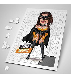 Yarasa Kahraman Kostümlü Kadın Karikatürlü 240 Parça Kişiye Özel  Puzzle