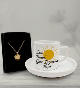 Kişiye Özel Kahve Fincanı&Güneş Kolye Hediye Seti