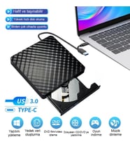 DVD Harici Yazıcı Type-C USB 3.0 Hızlı Okuma/Yazma Tak Çalıştır Taşınabilir Geniş Uyumluluk Az Güç (Siyah)