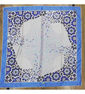 Mandala Desen Black Seri Twill Eşarp Eşarp Askısı ile Birlikte 90x90 cm Mavi Kre