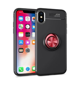 Durukar® iPhone XS Max Kılıf Range Yüzüklü Silikon - Siyah-Kırmızı