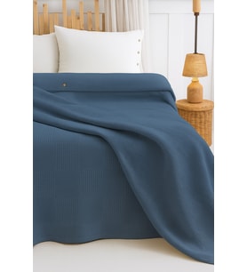 %100 Pamuklu Çift Kişilik Yatak Örtüsü Pike, Petek Desen Mint Yeşili Renkli Pike (INDIGO-LACIVERT)