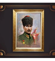 Altın Varaklı Çerçeveli Paspartulu Atatürk Tablo nl02A241 (Gold)