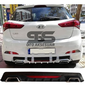Hyundai i20 Difüzör Arka Tampon Eki 2 Egzoz Çıkışlı Siyah Reflektörlü