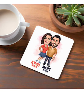 Kişiye Özel Müthiş Aşıklar Tasarım Karikatürlü Bardak Altlığı