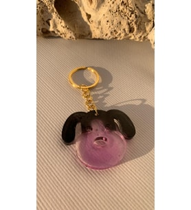 Lila Siyah Köpek Yüzü Anahtarlık Handmade El Yapımı Epoksi Hediyelik