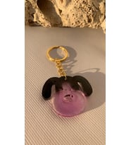 Lila Siyah Köpek Yüzü Anahtarlık Handmade El Yapımı Epoksi Hediyelik