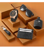 Polo Air Erkek Kombin Set Kol Saati Gözlük Parfüm Kartlık Anahtarlık Özel Kutusunda PL-0635E (Siyah-Rose Gold)