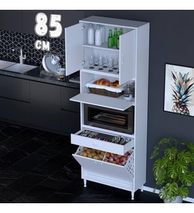 Eliusta Zevra 85 cm Fırın Dolabı Sepetli Kapaklı 4 Bölmeli Çok Amaçlı Mutfak Kiler Banyo Dolabı 85x226x32 cm
