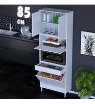 Eliusta Zevra 85 cm Fırın Dolabı Sepetli Kapaklı 4 Bölmeli Çok Amaçlı Mutfak Kiler Banyo Dolabı 85x226x32 cm