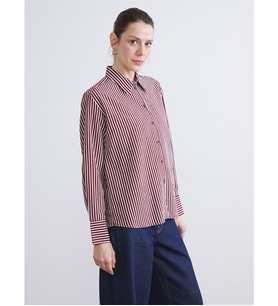 LCWAIKIKI Classic Kırmızı Büyük Beden Çizgili Oversize Poplin Kadın Gömlek