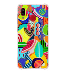 PrintiFy Samsung Galaxy A20 Uyumlu Retro Color 6 Baskılı Şeffaf Köşe Korumalı Antişok Kılıf