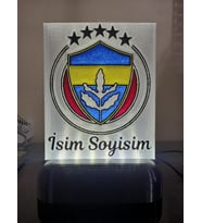 Kişiye Özel İsimli Sarı Lacivert Dekoratif Led Lamba M1 Kablolu Adaptörlü Beyaz Led