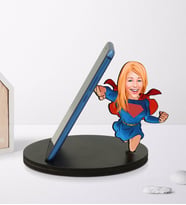 BK Gift Kişiye Özel Karikatürlü Süper Kahraman Ahşap Biblo Telefon Standı-2