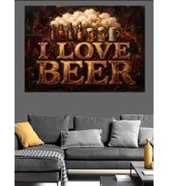 I Love Beer Yazılı Bira Dekoratif Kanvas - Mdf Ahşap Tablo