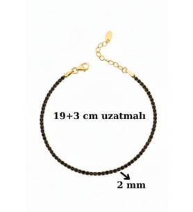 925 Ayar Gümüş Işıltılı Tenis Bileklik - 14K Gold Renk (Siyah)