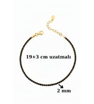 925 Ayar Gümüş Işıltılı Tenis Bileklik - 14K Gold Renk (Siyah)