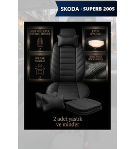 skoda superb 2005 Koltuk ve Kılıf uyumlu Minder Lüks Yastık Siyah 2 Minder 2 Yastık
