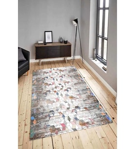 Dijital Baskılı Yıkanabilir Kaymaz Modern Renkli Salon Halısı Mutfak Halısı Yolluk ND-HY-1298 (Gri)