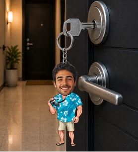 Kişiye Özel Yaz-Tatil Temalı Karikatür Anahtarlık – Fotoğraflı Eğlenceli Anahtarlık