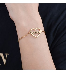 Kişiye Özel İsimli Kalp Model Gümüş Hediyelik Kadın Gold Bileklik