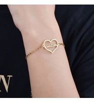 Kişiye Özel İsimli Kalp Model Gümüş Hediyelik Kadın Gold Bileklik