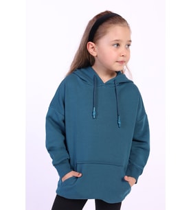 Toontoy Kız Çocuk Kanguru Cepli Sweatshirt (Petrol)