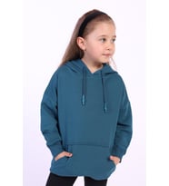 Toontoy Kız Çocuk Kanguru Cepli Sweatshirt (Petrol)