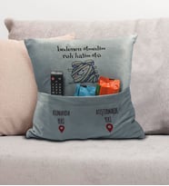 BK Gift Eğlenceli Tasarımlı Organizer Kumanda ve Atıştırmalık Cepli Gri Kırlent Yastık- 4, Ev Dekoru, Ev Hediyesi