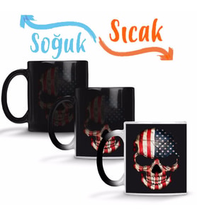 Skull Usa Sihirli Kupa Bardak Porselen