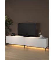 Napoli 200 Cm Led Işıklı Geniş Dolaplı Minifiksli Tv Ünitesi - Tv Sehpası - Beyaz