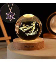 Büyük Boy Işıklı Ahşap Kaideli Elsa Cam Küre 8cm Ve Lotus Çiçeği Kolye