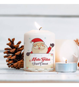 Kişiye Özel Şirin Noel Baba Baskılı Yılbaşı Mumu