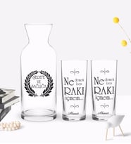 BK Gift Kişiye Özel Renkli Baskılı Ne Demek Rakı İçmem Tasarımlı İkili Rakı Bardağı ve Karaf Hediye Seti-1 (Model 1)