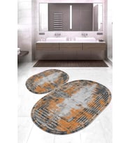 Dijital Baskılı Kaymaz Taban Yıkanabilir Oval 2'li Klozet Takımı Banyo Paspası NOKZ-SD-293 (Turuncu)