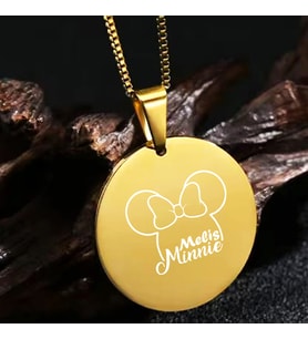 Kişiye Özel İsimli Kararmaz Çelik Kolye Yuvarlak Daire Kolye Minnie Mickey Mouse