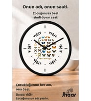 İsme Özel Renkli Kelebekler Çocuk Odası Duvar Saati Orta Boy 30 cm Siyah Camlı Sessiz