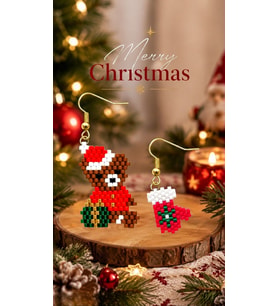 Miyuki Boncuk El Yapımı Ayıcık ve Eldiven Küpe Yılbaşı Christmas Noel