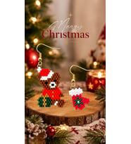 Miyuki Boncuk El Yapımı Ayıcık ve Eldiven Küpe Yılbaşı Christmas Noel