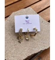 YSX Jewelry Altın Yıldız ve Taşlı Üçlü Küpe Seti