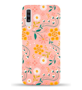 Samsung Galaxy A70 Uyumlu Lansman Kılıf Çiçek Tasarımlı İçi Kadife Kapak-Pembe (Şeffaf)