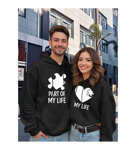 Sevgili Çift Kombini 2’li Yapboz Parça Desenli Unisex Sweatshirt – Puzzle Love Tasarımı (Siyah)
