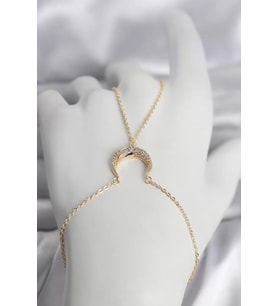 Pirinç Gold Renk Hilal Model Zirkon Taşlı Kadın Şahmeran - TJ-SN751