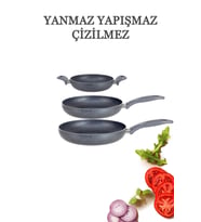 Granit Tava 24 - 28 Cm & Çift Kulp Omlet 22 Cm 3'Lü Set
