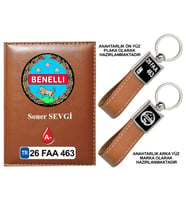 Plakanıza Özel Benelli Logolu Taba Ruhsat Kabı ve Anahtarlık