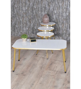 Zigon Sehpa Ve Orta Sehpa Kr Gold Metal Ayak Gold Beyaz Set