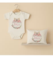 Pia Baby Premium %100 Pamuk İsme Özel Organik Baskılı Çıtçıtlı Bebek Body Ve Yastık Kılıfı 5028-19 (Ekru)